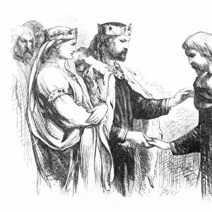 MACBETH, 1881. With Lady Macbeth and Banquo at the palace in Act III, Scene 1 of William Shakespeares Macbeth : wood engraving after Sir John Gilbert, 1881