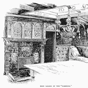 Main saloon of the steam yacht Namouna. Line engraving, 1882