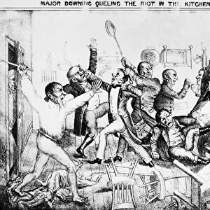 Major Downing Queling the riot in the Kitchen Cabinet. Lithograph cartoon, c1833. Major Jack Downing was the humorous Yankee figure created by the writer Seba Smith
