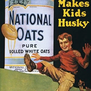 Makes Kids Husky : American magazine advertisement, 1919, for National Oats