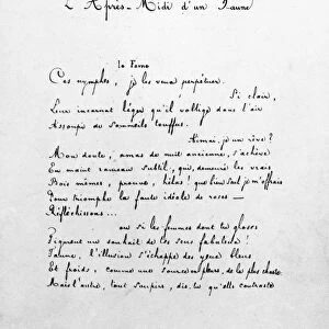 MALLARME: MANUSCRIPT, c1865. Manuscript of L Apres Midi D un Faune (or The Afternoon of a Faun)