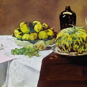 MANET: MELON, 1866. Still Life with Melon and Peaches. Canvas, 1866, by Edouard Manet