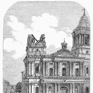 MANILA: EARTHQUAKE, 1863. Church of Santo Domingo at Manila, Philippines, following the earthquake of 1863. Wood engraving from a contemporary English newspaper