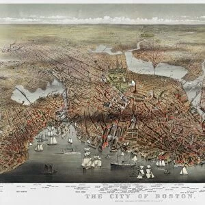 MAP: BOSTON, c1873. The City of Boston. Bird s-eye view of Boston, Massachusetts. Chromolithograph, c1873
