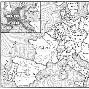 MAP OF EUROPE, 1812-1815. An American map of 1905 comparing the political landscape