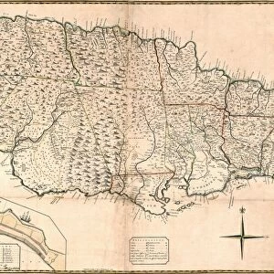 MAP: JAMAICA, 1755. British map of Jamaica from surveys by Mr. Sheffield, drawn by Patrick Browne