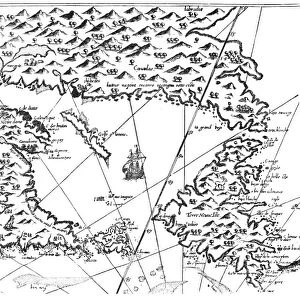 MAP OF NEW FRANCE, 1612. The easterly portion of Samuel de Champlains 1612 map