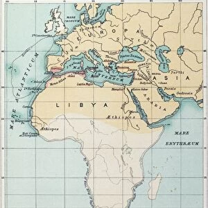 MAP: PHOENICIAN EMPIRE. Map of the Phoenician colonies and routes of supposed voyages