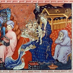 MARCO POLO (1254-1324). Venetian traveler. Marco Polo hears story of the Adoration of Kings from the Orient. English manuscript illumination, c1400