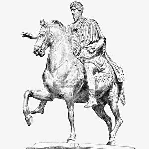 MARCUS AURELIUS (121-180). Roman emperor, 161-180. Roman equestrian statue, the only such remaining of a Roman emperor. Wood engraving, American, 19th century