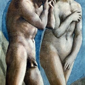 MASACCIO: EXPULSION, c1425. Detail, Expulsion from Paradise. Fresco, c1425, by Masaccio