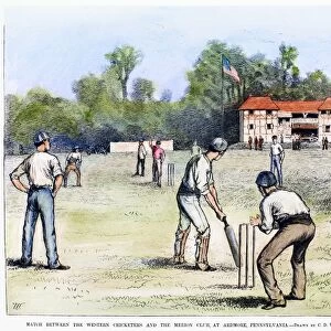 Match between the Western Cricketers and the Merion Club at Ardmore, Pennsylvania. Wood engraving, American, 1882