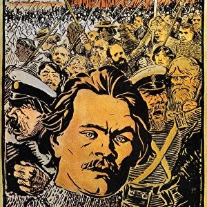 MAXIM GORKI (1868-1936). Russian writer: Maxim Gorki in a French cartoon, June 1902, proclaiming Frances fraternity with the revolutionaries in Russia