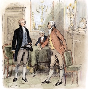 The meeting of U. S. Secretary of State Thomas Jefferson (left) and Citizen Genet, the newly appointed French minister to the United States, at Philadelphia, 7 July 1793: wood engraving, c1880