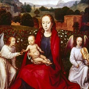 MEMLING: VIRGIN AND CHILD. The Virgin and Child Between Two Angels. Oil on panel