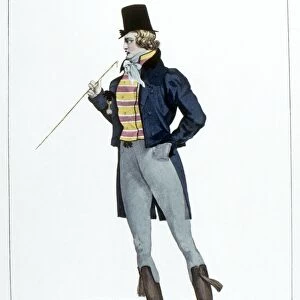 MENs FASHION, c1814. An incroyable wearing a Robinson hat, knitted pants