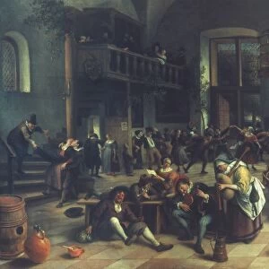 Merrymaking in an Inn. Oil on canvas by Jan Steen, 1674