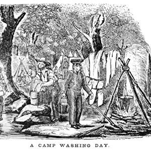 MEXICAN WAR: CAMP. U. S. Army soldiers washing clothes in camp during the Mexican American War
