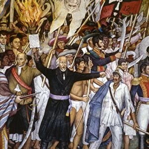 MEXICO: 1810 REVOLUTION. The Cry of Dolores, Miguel Hidalgos call to revolt, 16 September 1810. Detail of the mural by Juan O Gorman