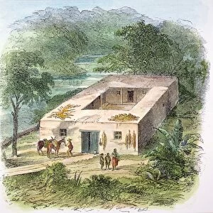 MEXICO: ADOBE HOUSE. A typical adobe house in Mexico. 19th century wood engraving