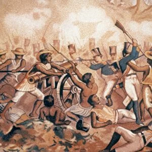 MEXICO: UPRISING, 1810. Followers of Miguel Hidalgo fight royalist troops at Monte de las Cruces
