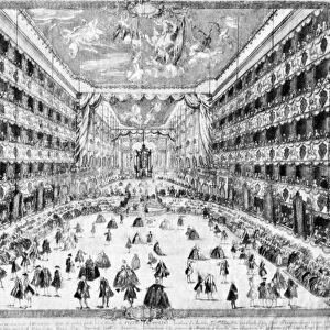MILAN: TEATRO DUCALE. An 18th century view of Teatro Ducale, Milan, on the evening of a ball