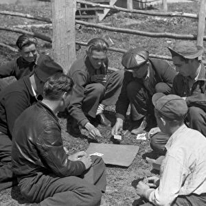 MINER STRIKE, 1939. Miners playing cards during a coal strike in Kempton, West Virginia