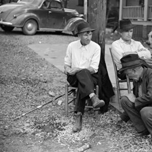 MINER STRIKE, 1939. Striking copper miners waiting for scabs to come out of the mines in Ducktown