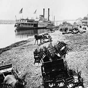 MINNESOTA: ST. PAUL, c1865. A steamboat at the Saint Paul Levee in Saint Paul, Minnesota