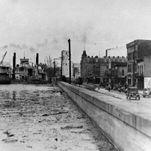 MISSISSIPPI FLOOD, 1927. A view of the flood wall on the waterfront in Cairo, Illinois