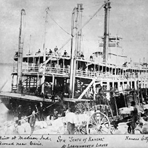 MISSOURI RIVER STEAMBOAT. The steamboat State of Kansas moored along the levee at Leavenworth