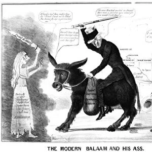 Modern Balaam and his ass. An American cartoon placing the blame for the Panic of 1837 and the perilous state of the banking system on outgoing President Andrew Jackson, shown riding a donkey in its cartoon debut as the symbol of the Democratic Party