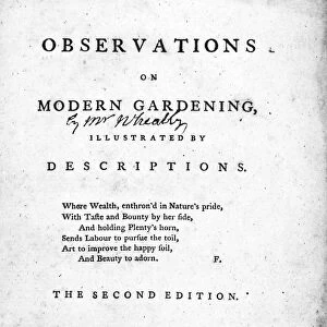 MODERN GARDENING, 1770. Title page of Observations on Modern Gardening by Thomas Whately