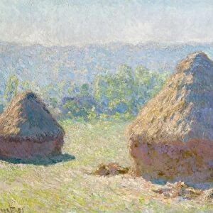 MONET: HAYSTACKS, 1891. Haystacks, end of Summer. Oil on canvas, Claude Monet, 1891