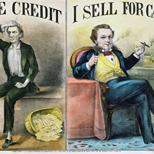 MONEY LENDING, 1870. I Gave Credit / I Sell for Cash : lithograph, 1870, by Currier & Ives