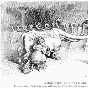 MONOPOLY CARTOON, 1887. A Huge Feeder, But A Poor Milker. American cartoon by W