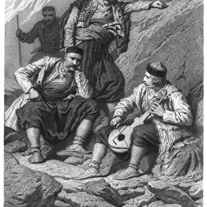 MONTENEGRO: MUSICIAN. Listening to music in the Montenegrin mountains. Lithograph