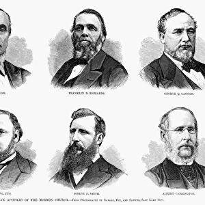 MORMON APOSTLES, 1877. Six of the twelve Apostles of the Mormon Church. Wood engraving, American, 1877