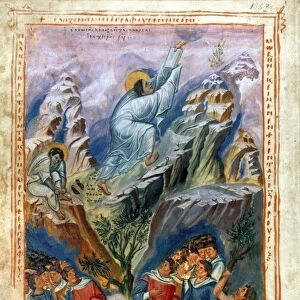 MOSES ON MOUNT SINAI. Illumination from a Byzantine bible, c900-950