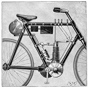 MOTORCYCLE, 1895. Petrolette Omega. Line engraving, 1895
