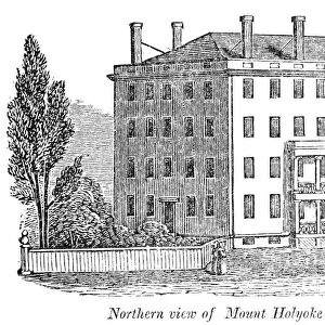 MOUNT HOLYOKE, c1837. Mount Holyoke Female Seminary, established 1837 at South Hadley, Massachusetts. Wood engraving, 19th century