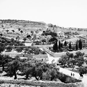 MOUNT OF OLIVES, c1910. Aerial view of the Garden of Gethsemane and the Mount of Olives