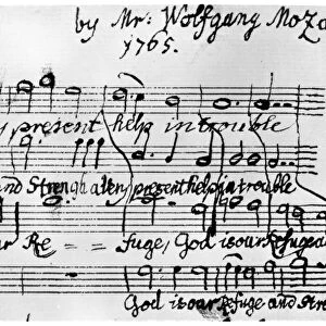 MOZART: MOTET MANUSCRIPT. Part of the autograph of the motet, God is Our Refuge (K