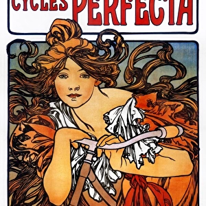 MUCHA: BICYCLE AD, 1897. French lithograph advertising poster by Alphonse Mucha for Perfecta bicycles