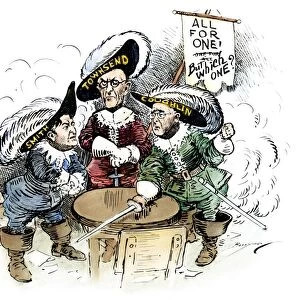 The Three Musketeers. Contemporary American cartoon by Clifford K. Berryman portraying New Deal critics Gerald L. K. Smith (associate of the late Senator Huey Long), Francis Townsend, and Father Charles Edward Coughlin as uncertain over how to proceed with their newly formed Union Party in the presidential campaign of 1936