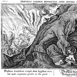 MYTHOLOGY: ORPHEUS. Orpheus in Hades. Engraving, German, 17th century