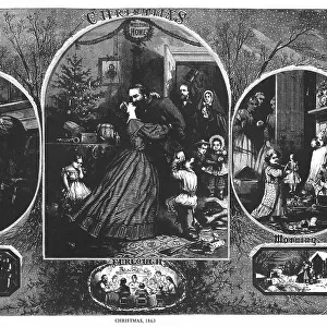 NAST: CHRISTMAS, 1863. Scenes of Christmas during the Civil War. Engraving by Thomas Nast