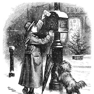 NAST: CHRISTMAS, 1879. The Christmas Post. A boy mailing a letter to Santa Claus