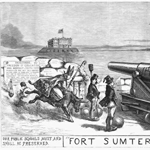 NAST: PAROCHIAL SCHOOLS. Thomas Nasts cartoon comparing the growth of the Catholic Church and parochial schools to the Confederate attack on Fort Sumter. Wood engraving, 1870