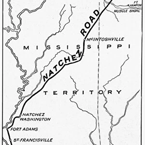 NATCHEZ TRACE, 1816. Map of the Natchez Road, constructed in the early 19th century